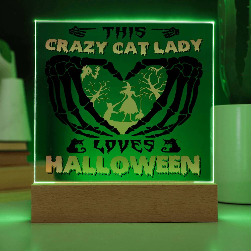 Crazy Cat Lady Loves Halloween Acrylic Plaque Decor