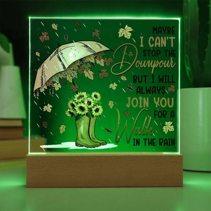 Best Friend Join You for a Walk in the Rain Acrylic Square Plaque with LED Wood Base