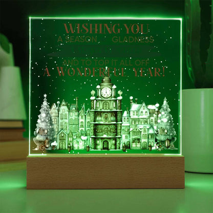 Wishing You a Season of Gladness Holiday Acrylic Plaque with Lighted LED Wooden Base