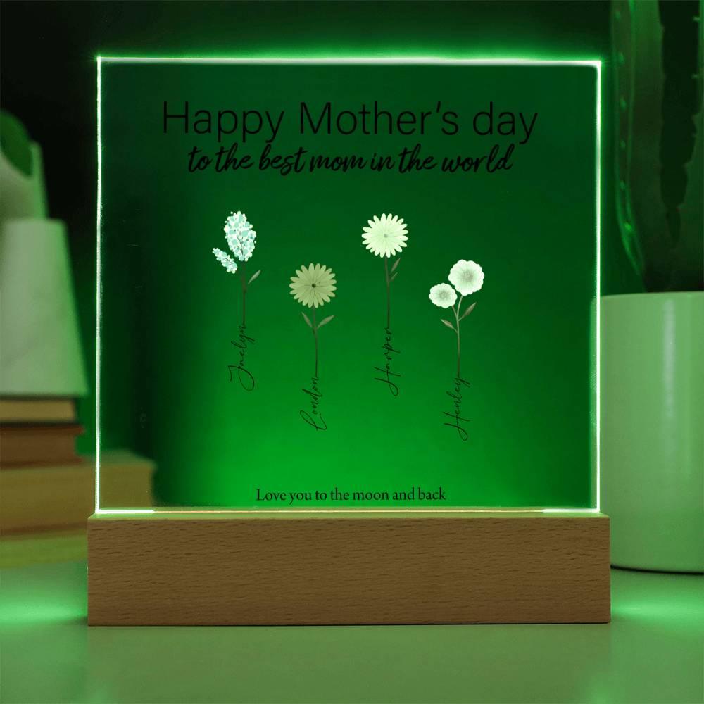 Mother Personalized Acrylic Plaque - Mom's Garden with Custom Message and Name Flowers