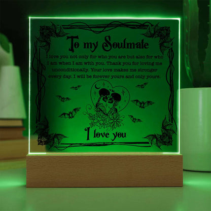 Soulmate - Forever Yours - Halloween Acrylic Square Plaque with LED Wooden Base