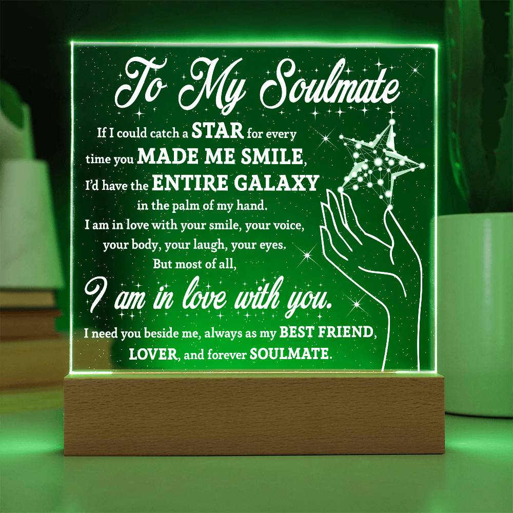 Soulmate Gift - Catch a Star Acrylic Plaque with Lighted LED Wooden Base