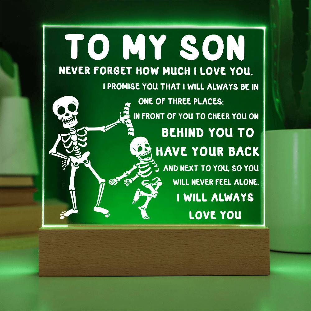 Son - Never Feel Alone Halloween Acrylic Square Plaque with LED Wooden Base