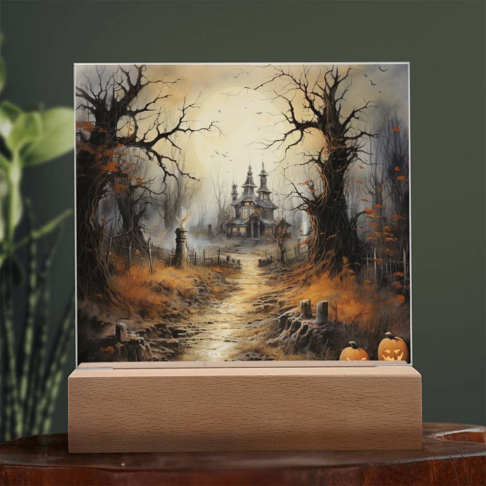 Witching Manor: Halloween's Spooktacular Acrylic Plaque