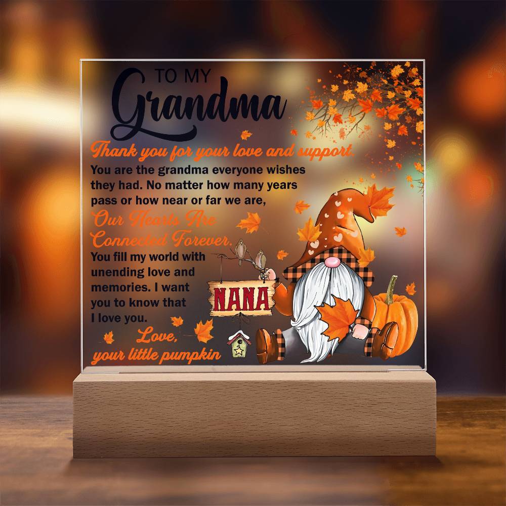 Grandma - Thank You for Your Love And Support Acrylic Square Plaque with LED Wooden Base