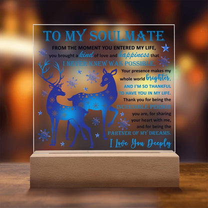 Soulmate - Partner Of Dreams Acrylic Plaque with LED Lighted Wooden Base