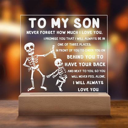 Son - Never Feel Alone Halloween Acrylic Square Plaque with LED Wooden Base