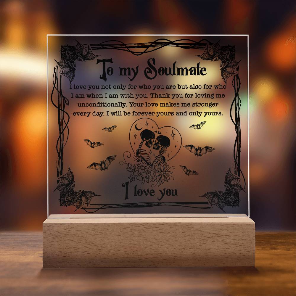 Soulmate - Forever Yours - Halloween Acrylic Square Plaque with LED Wooden Base