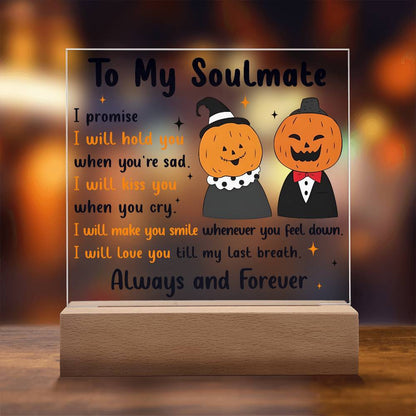 Soulmate - Love You Til My Last Breath Halloween Pumpkin with LED Lighted Wooden Base