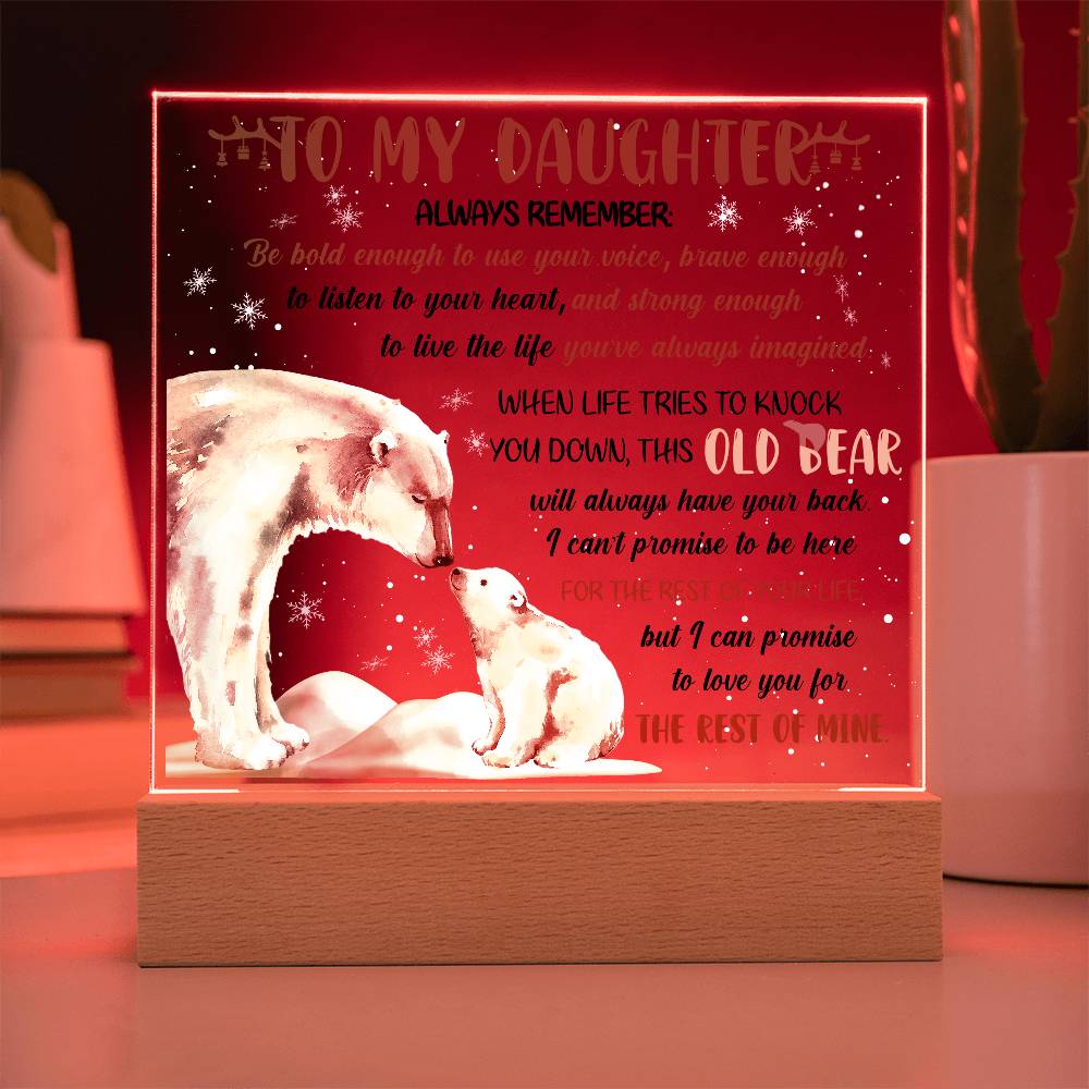 Daughter - This Old Bear Acrylic Square Plaque with LED Wooden Base