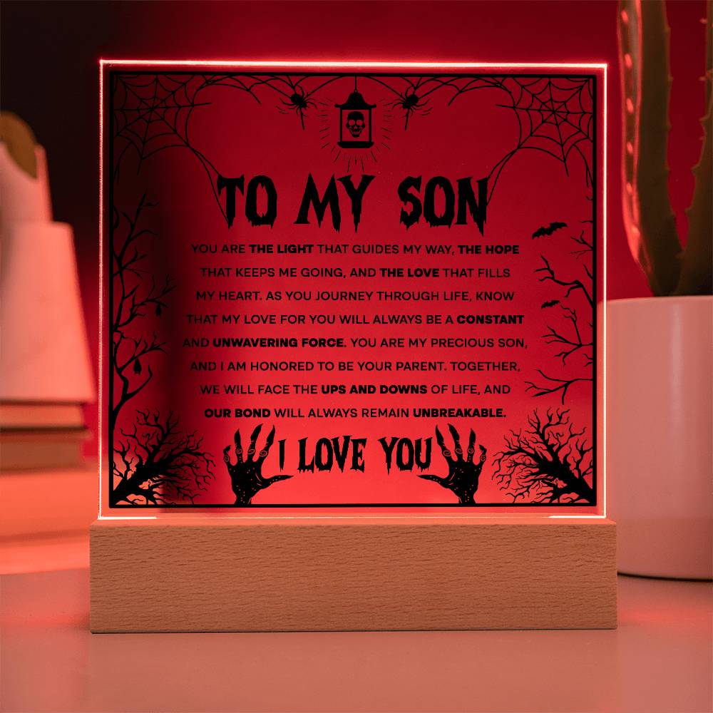 Son - Unwavering Force - Halloween Acrylic Square Plaque with LED Wooden Base