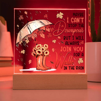 Best Friend Join You for a Walk in the Rain Acrylic Square Plaque with LED Wood Base