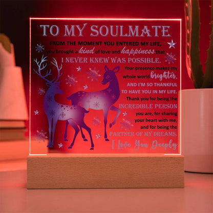 Soulmate - Partner Of Dreams Acrylic Plaque with LED Lighted Wooden Base