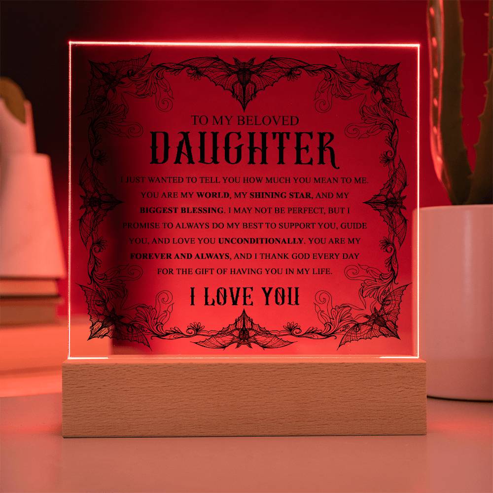 Daughter - Biggest Blessing Halloween Acrylic Square Plaque with LED Wooden Base