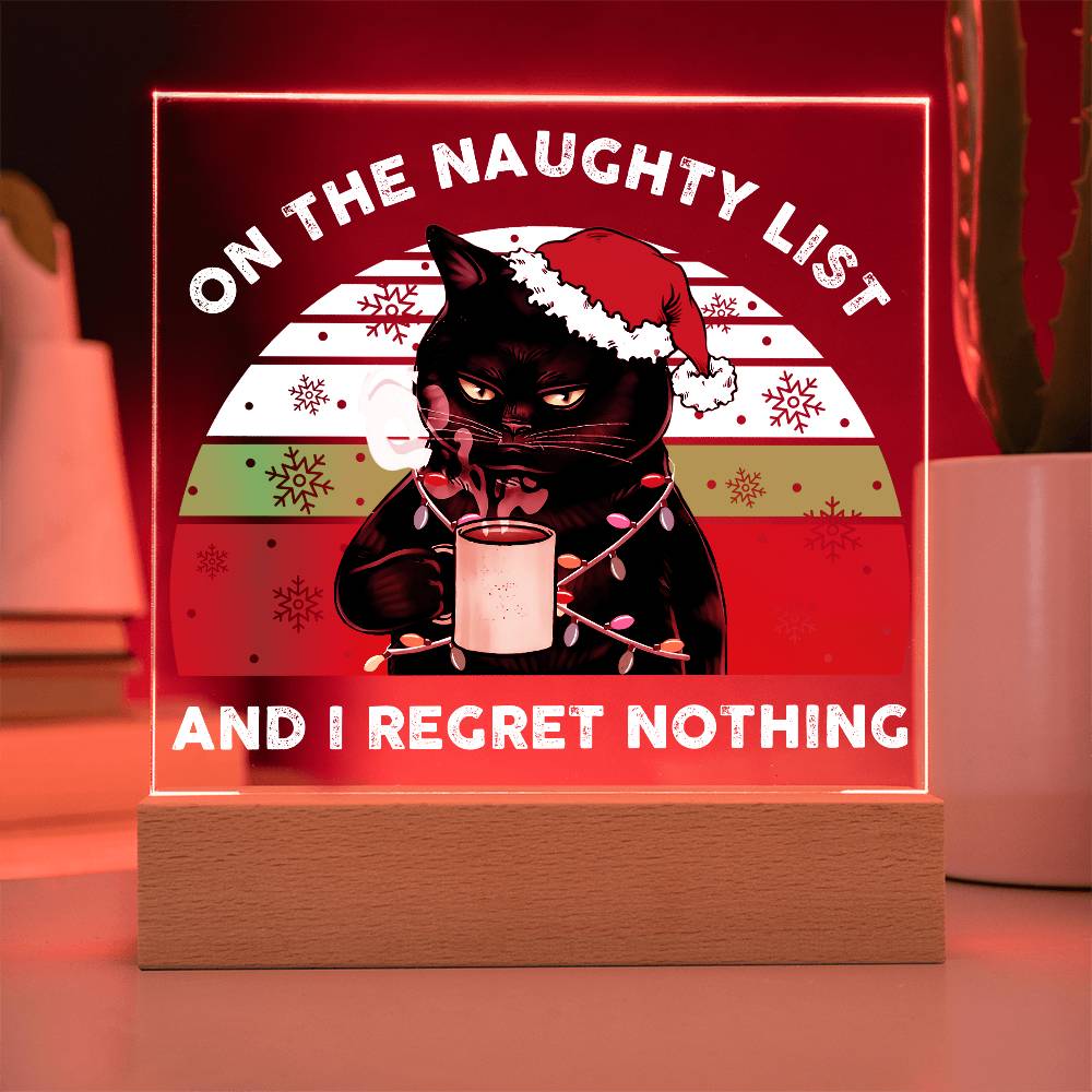 Christmas Santa's Naughty List Acrylic Square Plaque with LED Wooden Base