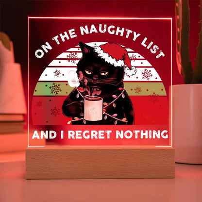 Christmas Santa's Naughty List Acrylic Square Plaque with LED Wooden Base