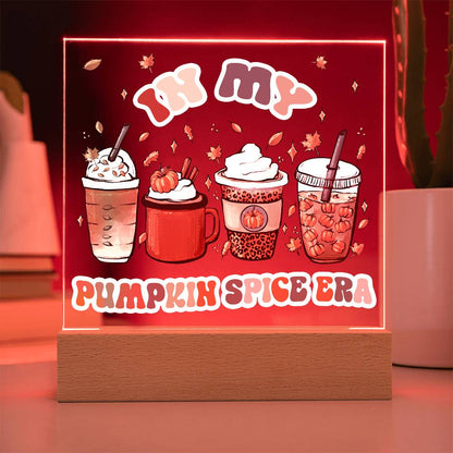 Pumpkin Spice Era Acrylic Square Plaque with LED Wooden Base