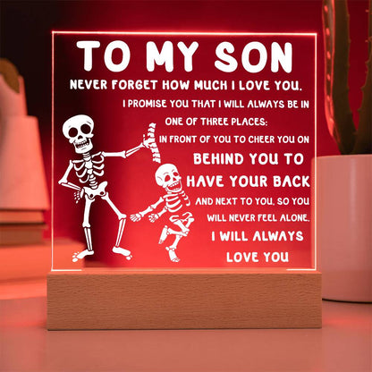 Son - Never Feel Alone Halloween Acrylic Square Plaque with LED Wooden Base