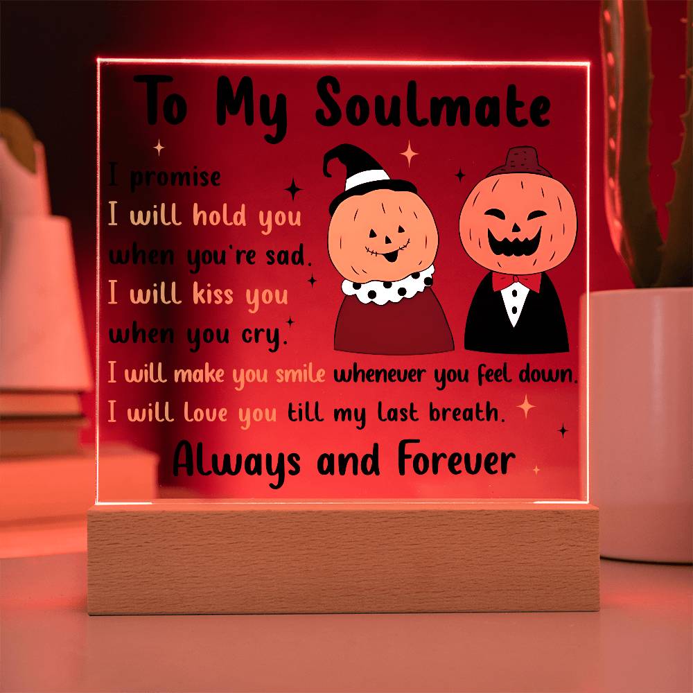 Soulmate - Love You Til My Last Breath Halloween Pumpkin with LED Lighted Wooden Base