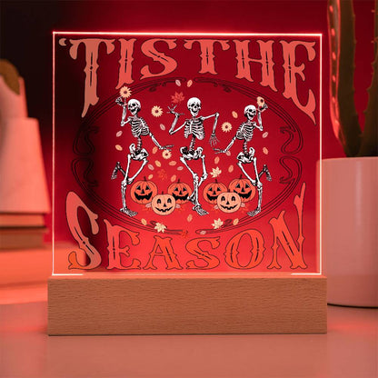 Halloween Decor - Tis The Season Acrylic Square Plaque with LED Wooden Base