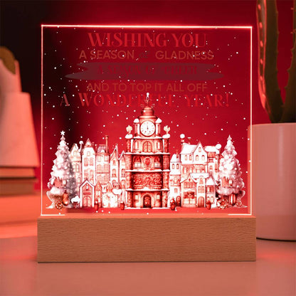 Wishing You a Season of Gladness Holiday Acrylic Plaque with Lighted LED Wooden Base