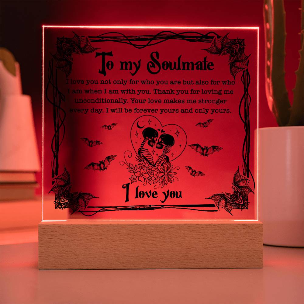 Soulmate - Forever Yours - Halloween Acrylic Square Plaque with LED Wooden Base