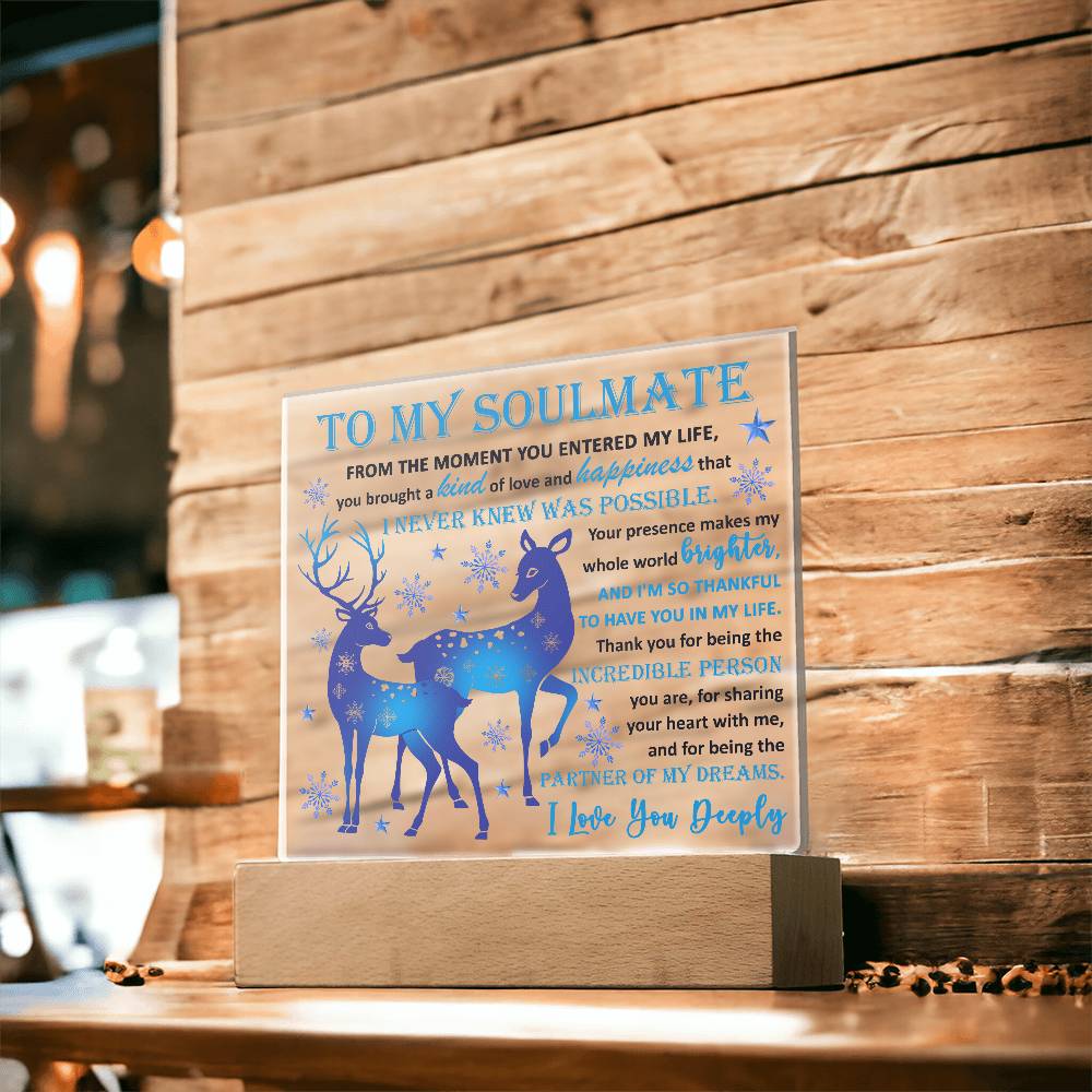 Soulmate - Partner Of Dreams Acrylic Plaque with LED Lighted Wooden Base