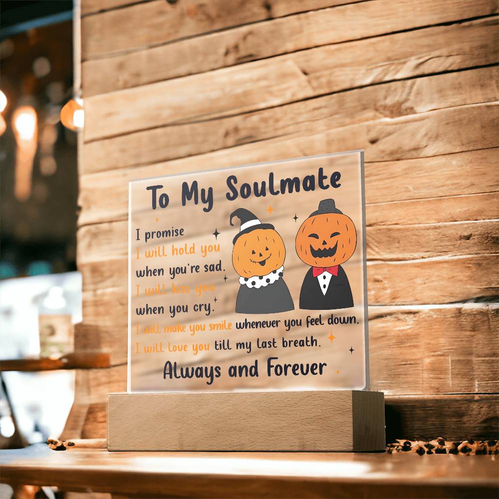 Soulmate - Love You Til My Last Breath Halloween Pumpkin with LED Lighted Wooden Base