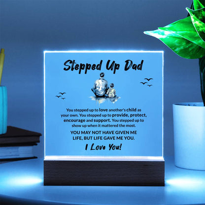 Stepped Up Dad Life Gave Me You Acrylic Plaque with LED Wooden Base