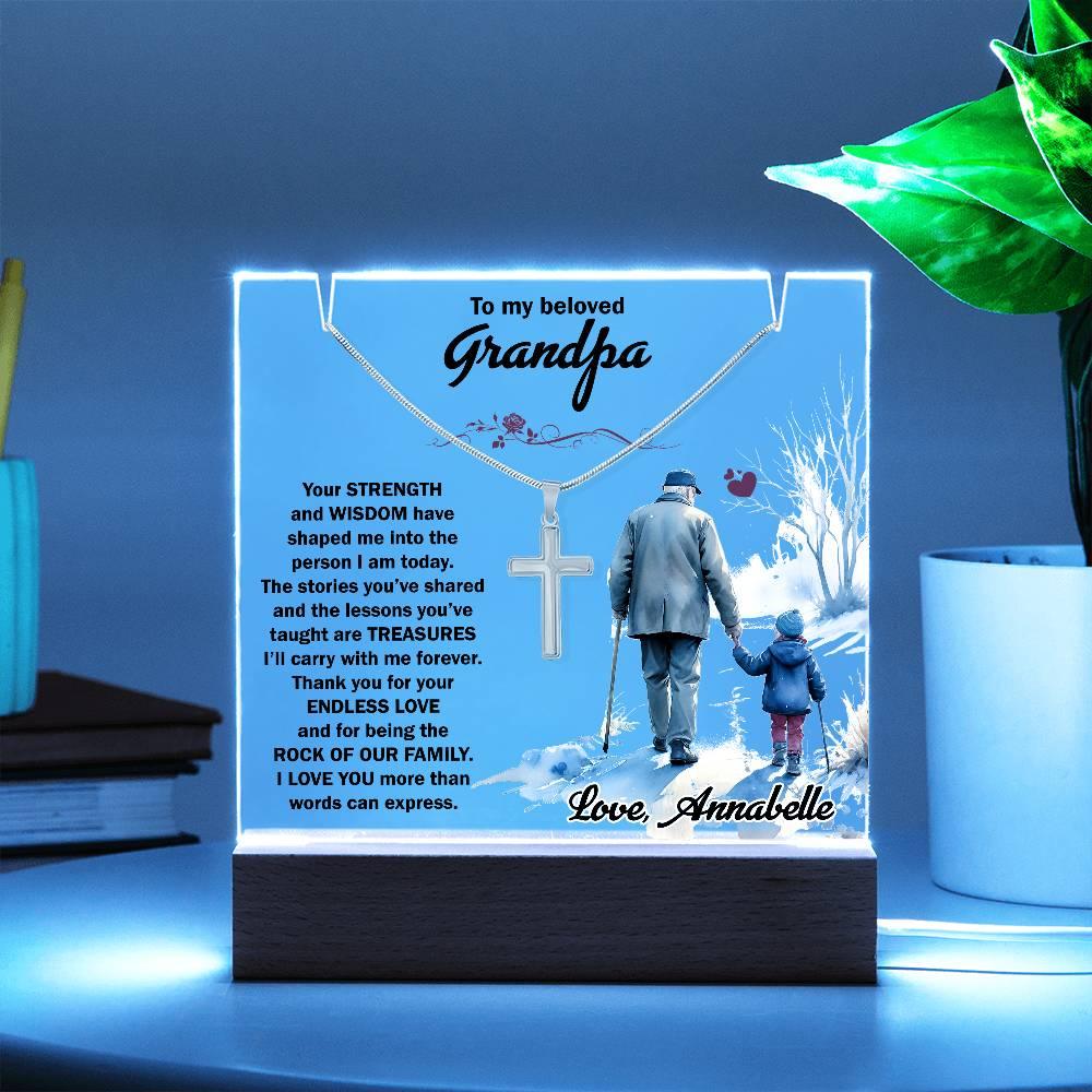 Keepsake Grandfather Personalized Acrylic Plaque with Cross Necklace