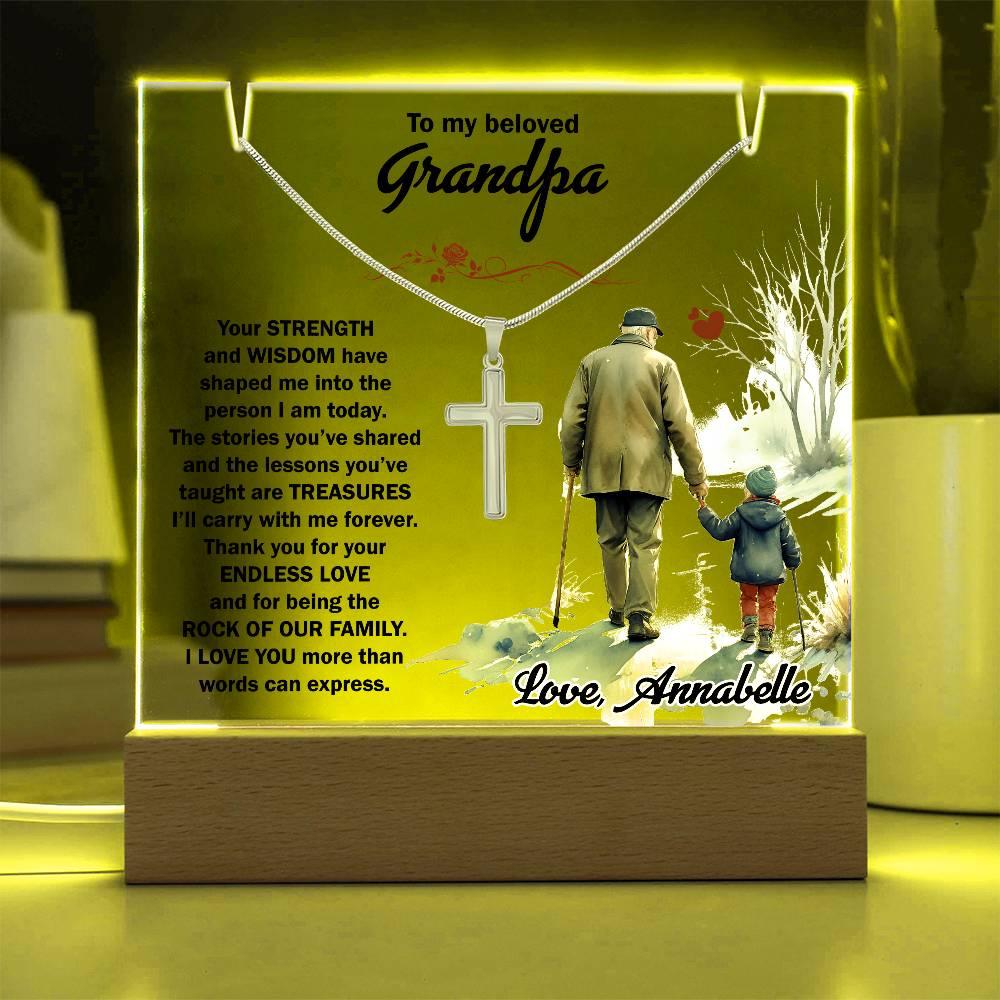 Keepsake Grandfather Personalized Acrylic Plaque with Cross Necklace