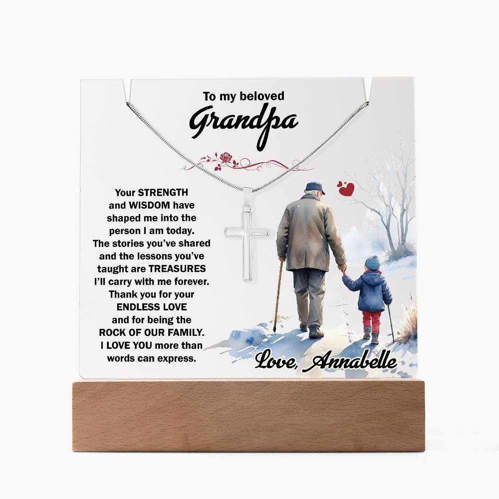 Keepsake Grandfather Personalized Acrylic Plaque with Cross Necklace