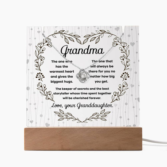 Grandmother - Biggest Hugs, The Keeper of Secrets - Keepsake Acrylic Plaque with Love Knot Necklace