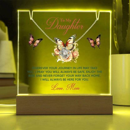 Daughter - I Pray You Will Always be Safe Keepsake Acrylic Plaque with Love Knot Necklace