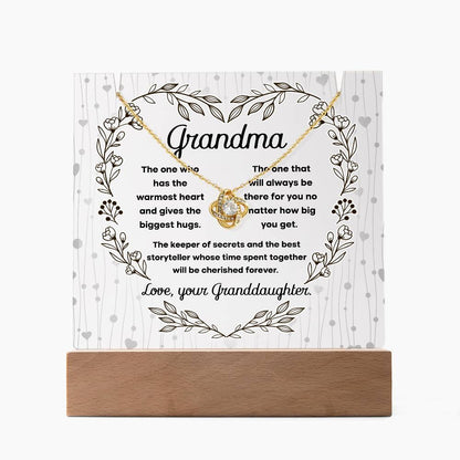 Grandmother - Biggest Hugs, The Keeper of Secrets - Keepsake Acrylic Plaque with Love Knot Necklace