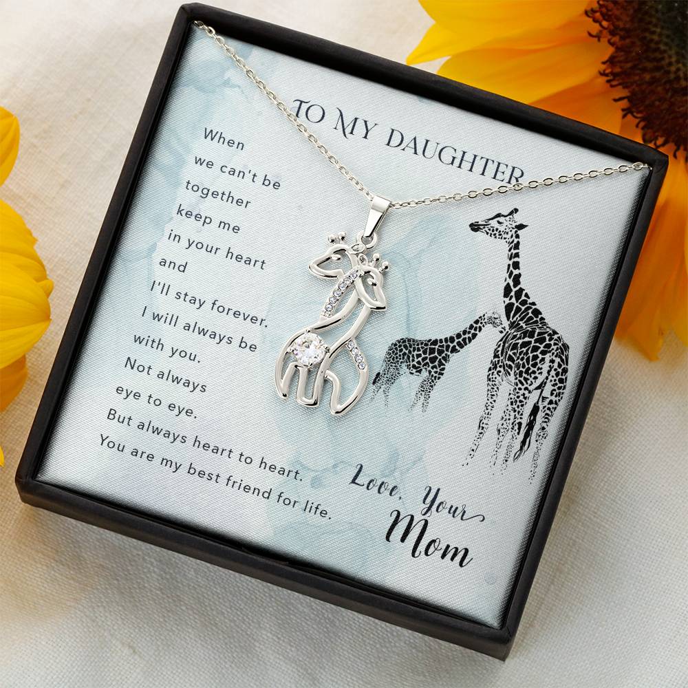 Daughter, Heart to Heart Inspirational Giraffe Pendant Necklace - Love Mom