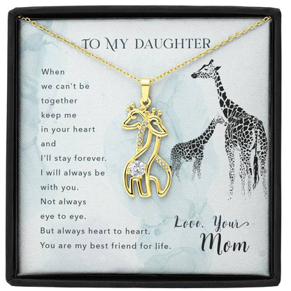 Daughter, Heart to Heart Inspirational Giraffe Pendant Necklace - Love Mom