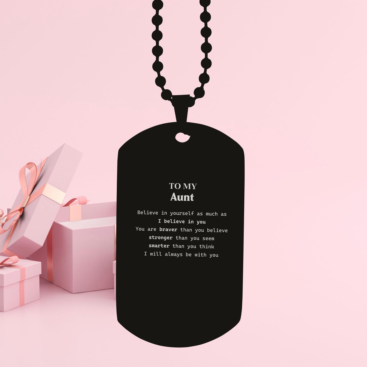 Aunt Black Dog Tag Engraved Necklace You are braver than you believe, stronger than you seem, Inspirational Birthday, Christmas Gifts - Mallard Moon Gift Shop