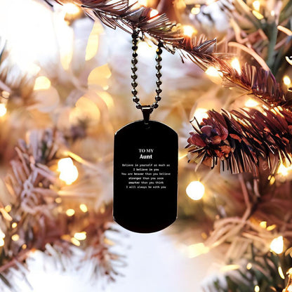 Aunt Black Dog Tag Engraved Necklace You are braver than you believe, stronger than you seem, Inspirational Birthday, Christmas Gifts - Mallard Moon Gift Shop