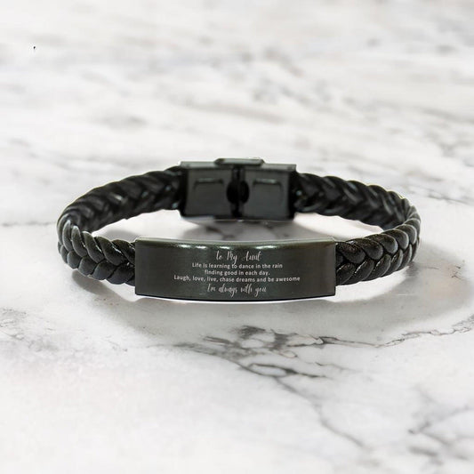 Aunt Christmas Perfect Gifts, Aunt Braided Leather Bracelet, Motivational Aunt Engraved Gifts, Birthday Gifts For Aunt, To My Aunt Life is learning to dance in the rain, finding good in each day. I'm always with you - Mallard Moon Gift Shop