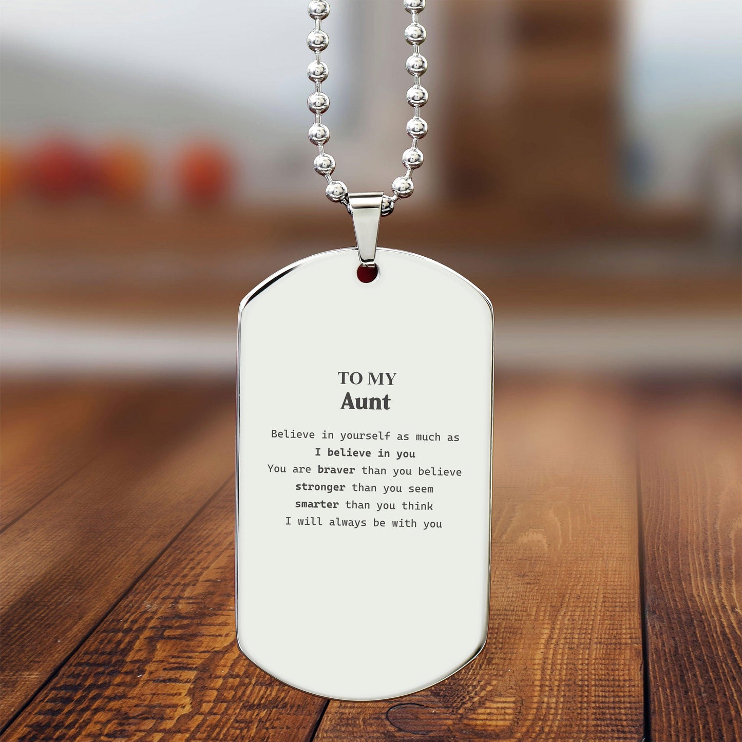 Aunt Silver Dog Tag Gifts, To My Aunt You are braver than you believe, stronger than you seem, Inspirational Gifts For Aunt Engraved, Birthday, Christmas Gifts For Aunt Men Women - Mallard Moon Gift Shop