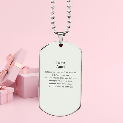 Aunt Silver Dog Tag Gifts, To My Aunt You are braver than you believe, stronger than you seem, Inspirational Gifts For Aunt Engraved, Birthday, Christmas Gifts For Aunt Men Women - Mallard Moon Gift Shop