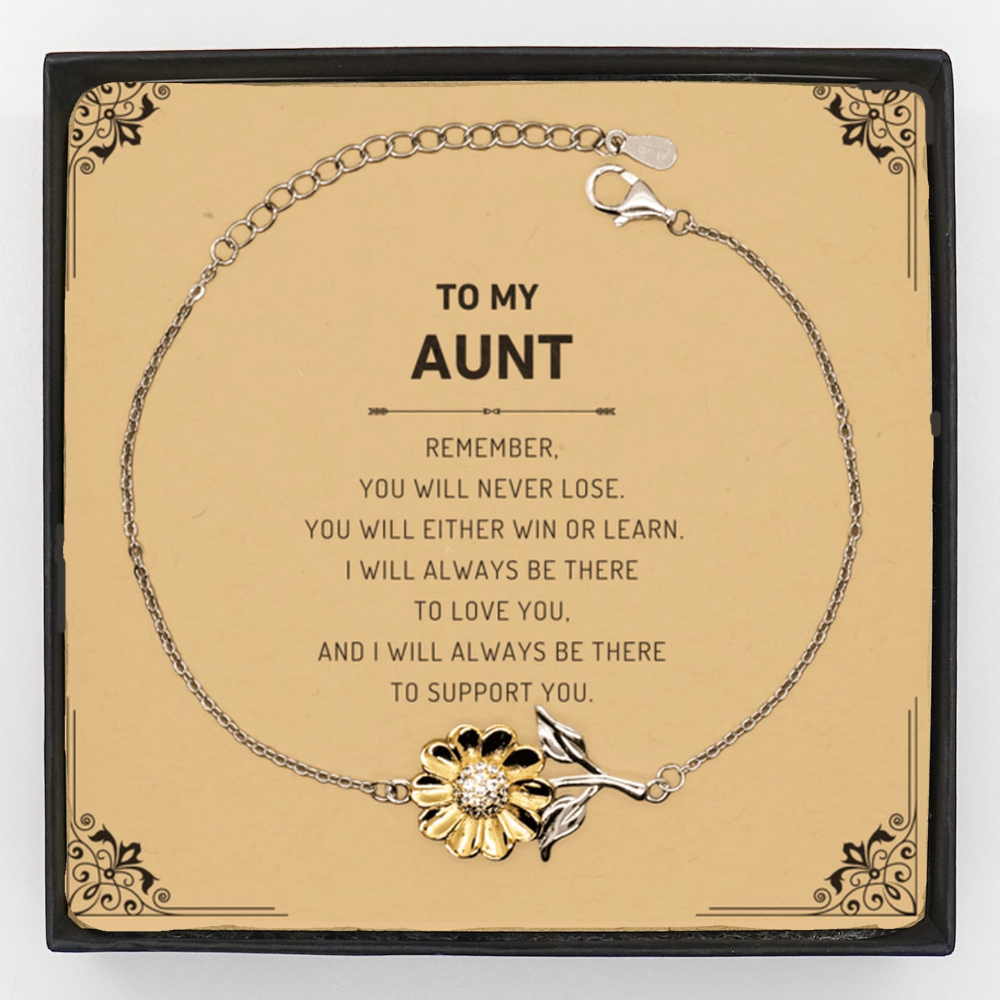 Aunt Gifts, To My Aunt Remember, you will never lose. You will either WIN or LEARN, Keepsake Sunflower Bracelet Birthday Christmas Gifts Ideas