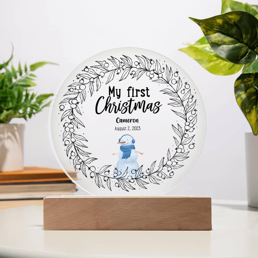 Baby's First Christmas Personalized Acrylic Plaque with LED Light Base - Mallard Moon Gift Shop
