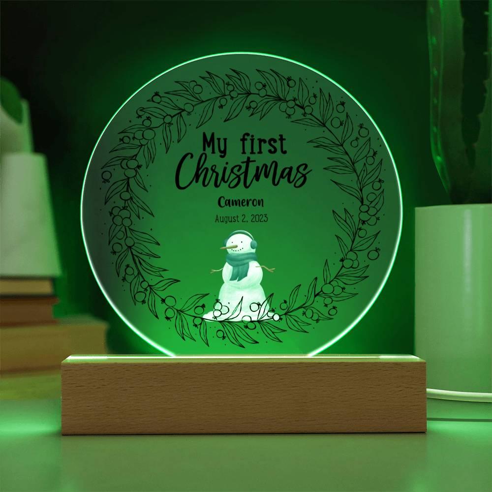 Baby's First Christmas Personalized Acrylic Plaque with LED Light Base - Mallard Moon Gift Shop