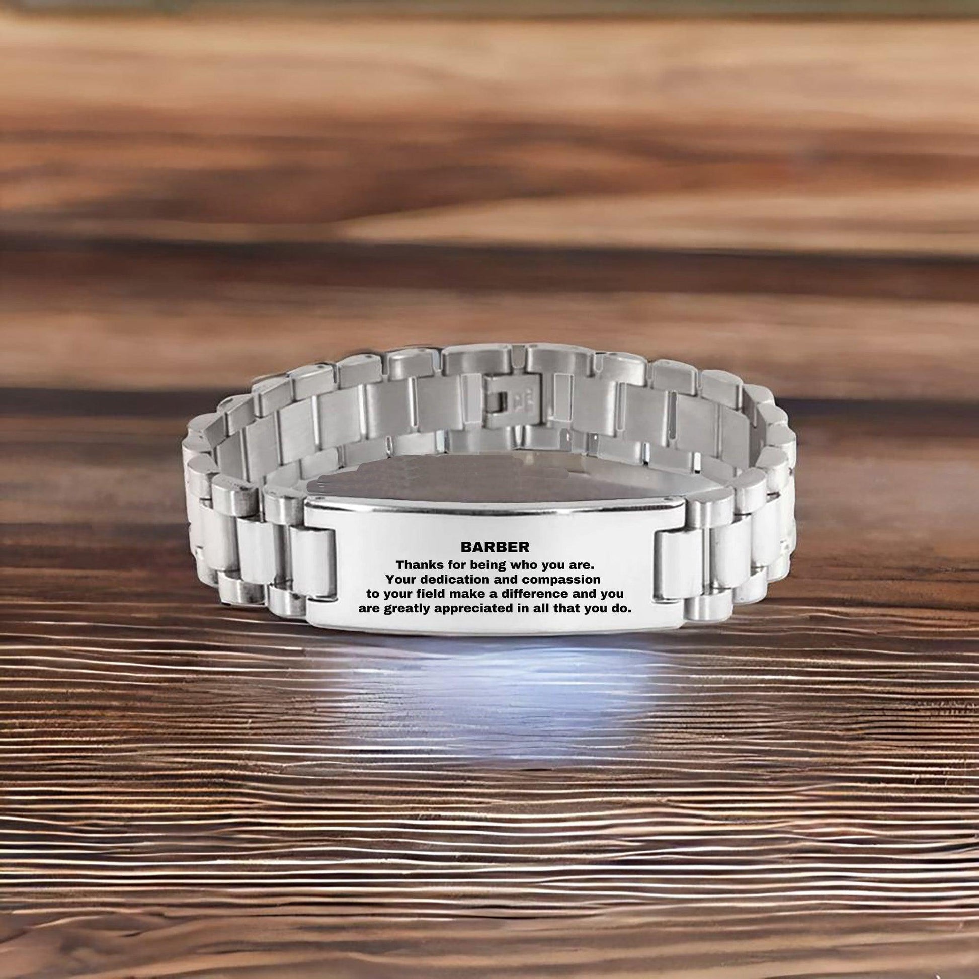 Barber Ladder Stainless Steel Engraved Bracelet - Thanks for being who you are - Birthday Christmas Jewelry Gifts Coworkers Colleague Boss - Mallard Moon Gift Shop