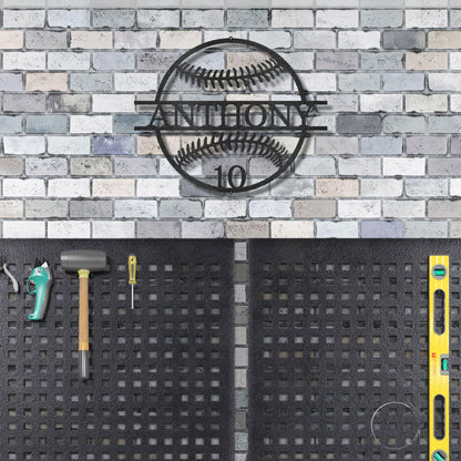 Baseball Custom Name and Number Metal Art Wall Sign - Mallard Moon Gift Shop