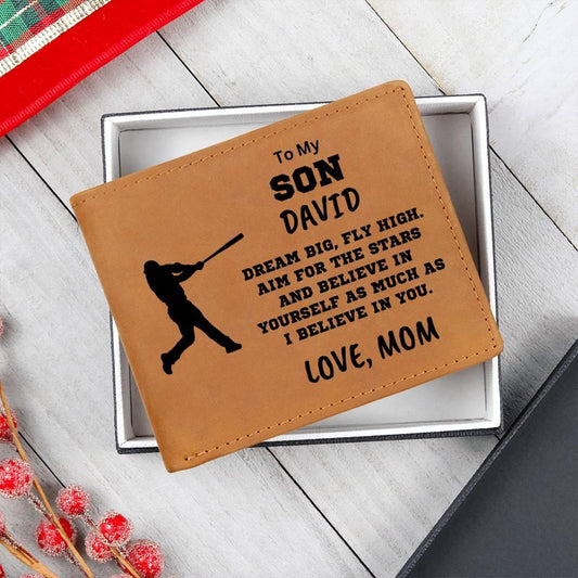 Baseball Player Personalized Graphic Leather Wallet - Mallard Moon Gift Shop