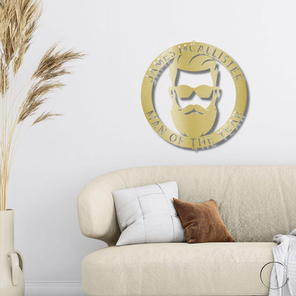 Bearded Man Monogram Personalized Steel Wall Sign Art - Mallard Moon Gift Shop