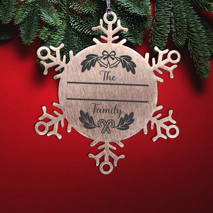 Personalized Family Name Christmas Bells Laser Engraved Stainless Steel Snowflake Tree Ornament